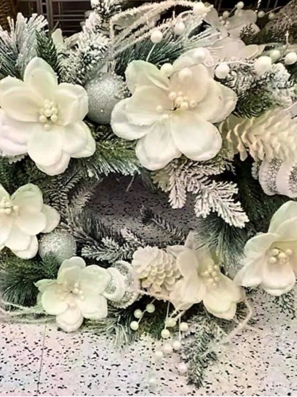 Frosted White Floral Holiday Wreath - Brand